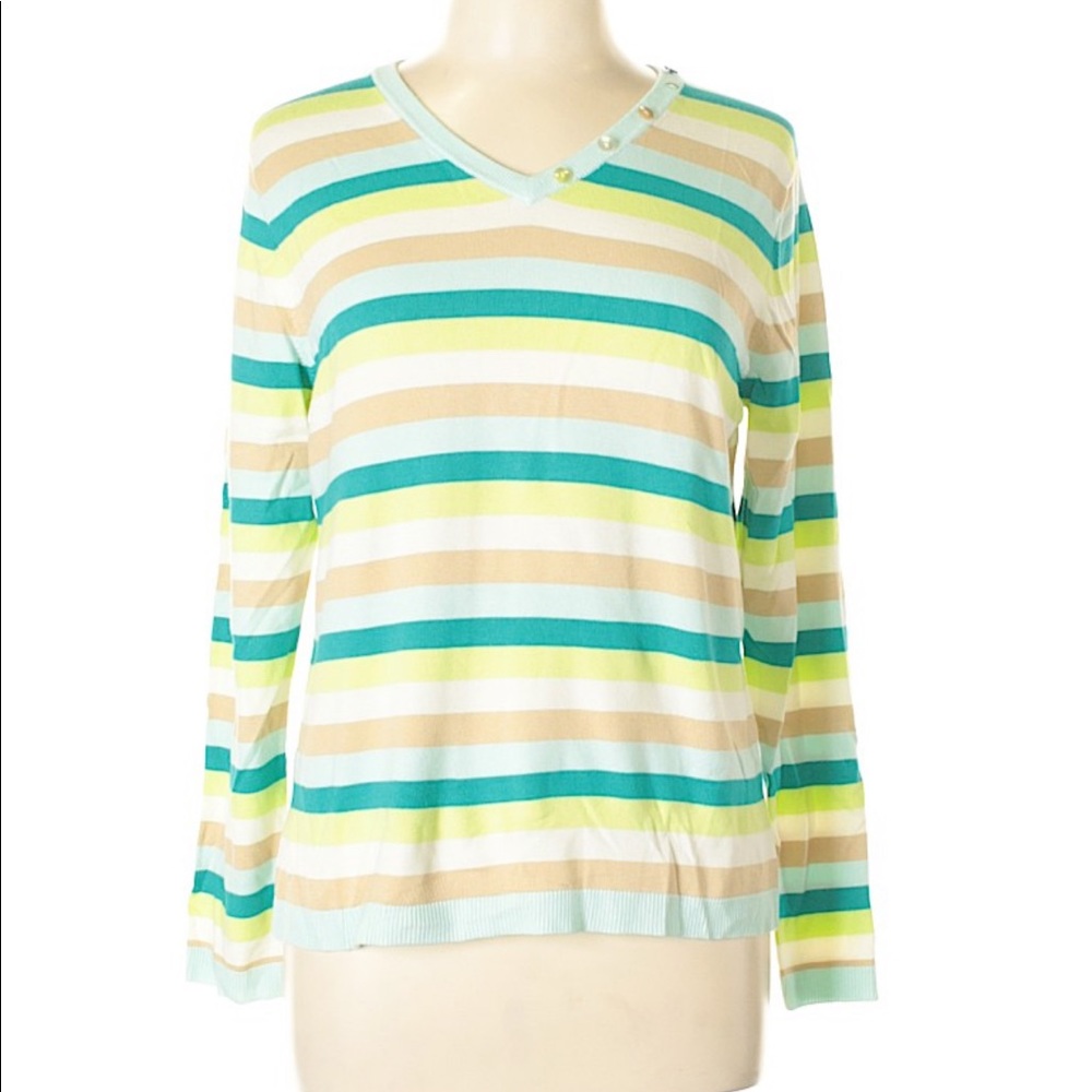 David Brooks striped v-neck sweater, large NWT